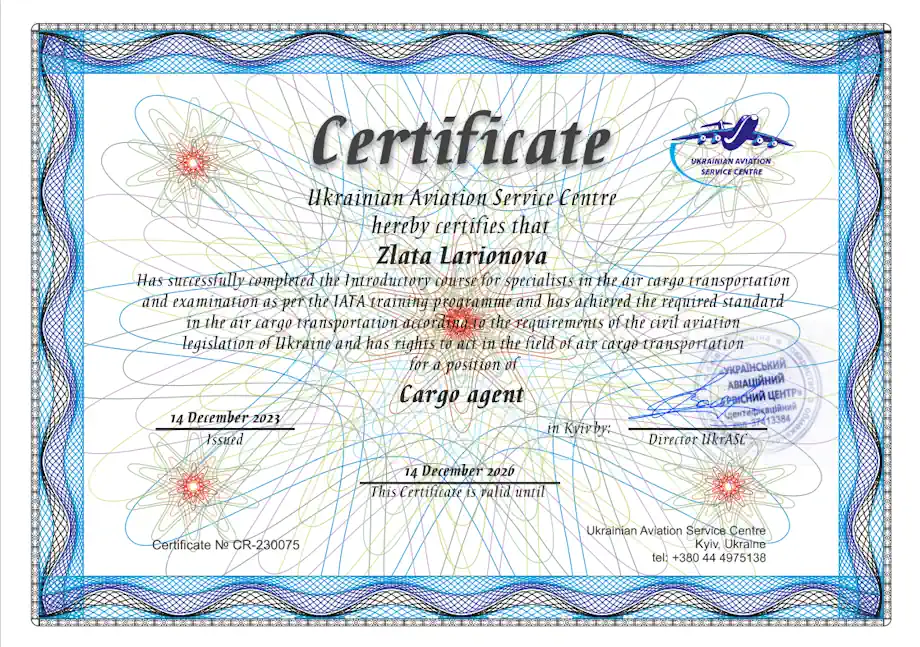 certificate IATA - synex logistics
